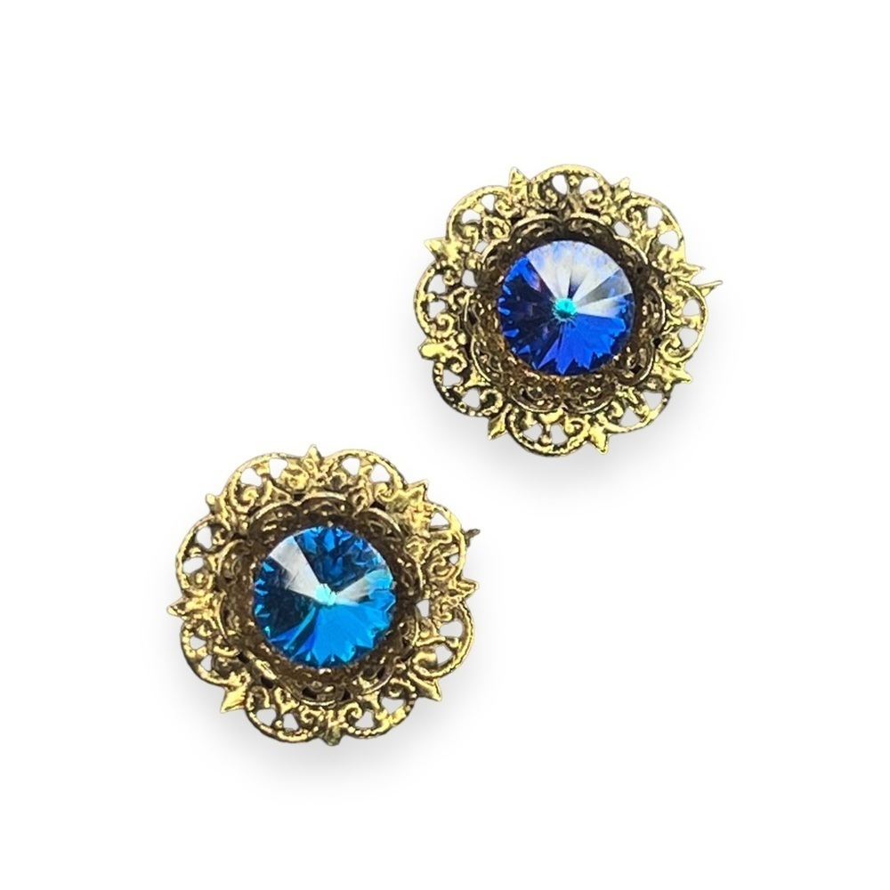 Filagree Rivoli Rhinestone Clip-on Earrings